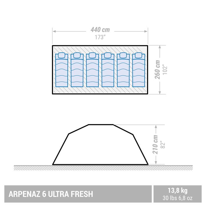 Tenda de campismo com varetas ARPENAZ 6 ULTRAFRESH - 6 Pessoas