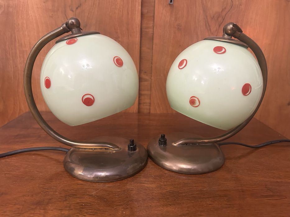 Lampka nocna art deco zielony klosz szklana kula kinkiet kpl. 2 szt.