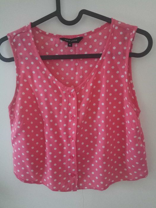 Różowy crop top w groszki kropki New Look retro vintage 34 XS coquette