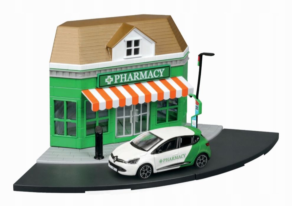 Bburago Street Fire Pharmacy + Renault Clio, skala 1:43