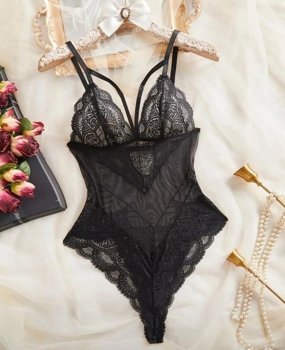 Piękne body koronkowe strapsy roz XL