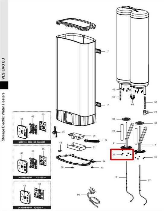 Kit de 5 Parafusos+porcas para termoacumulador Ariston VLS evo 100eseu