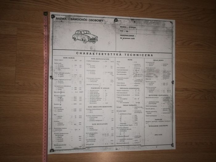 Kopia plakatu.Chakterystyka techniczna fiat 125p,Syrenka 105,Fiat 126p