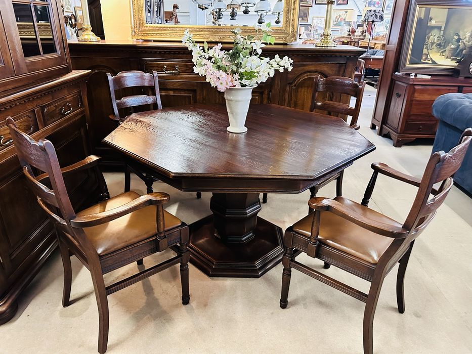 ELEGANCKI i SOLIDNY, w 100% dębowy stół na 1 nodze z 4 fotelikami :)