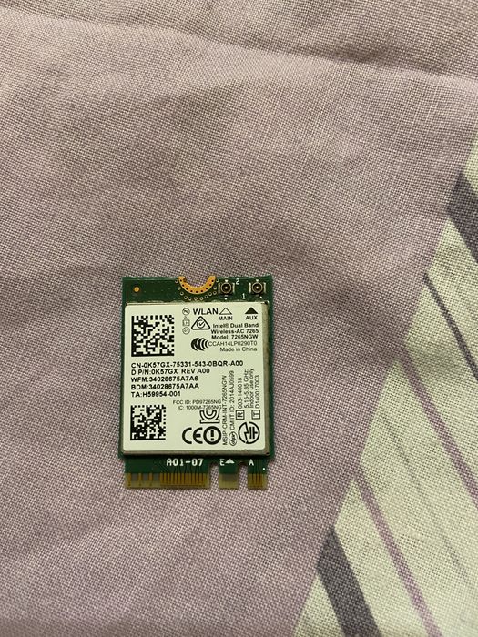 Wi-fi+BT модуль M.2 Intel Wireless-AC 7265 7265NGW 802.11 b,g,n,a 802.