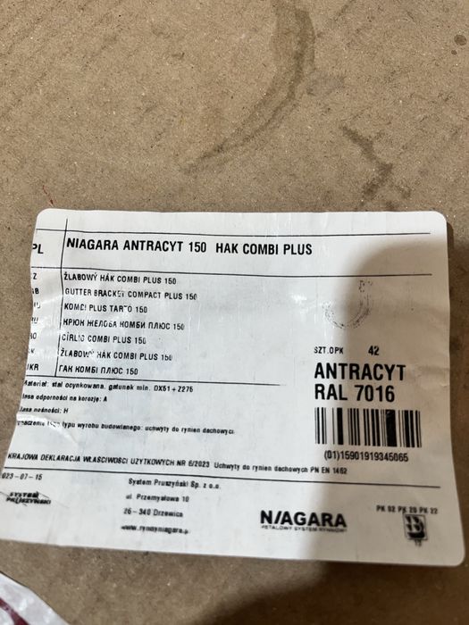 Hak doczołowy antracyt 150mm Pruszyński Niagara 7016