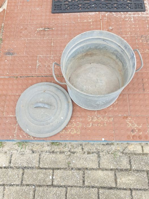 Bidão Antigo Galvanizado SULO com Tampa – Vintage/Rústico
