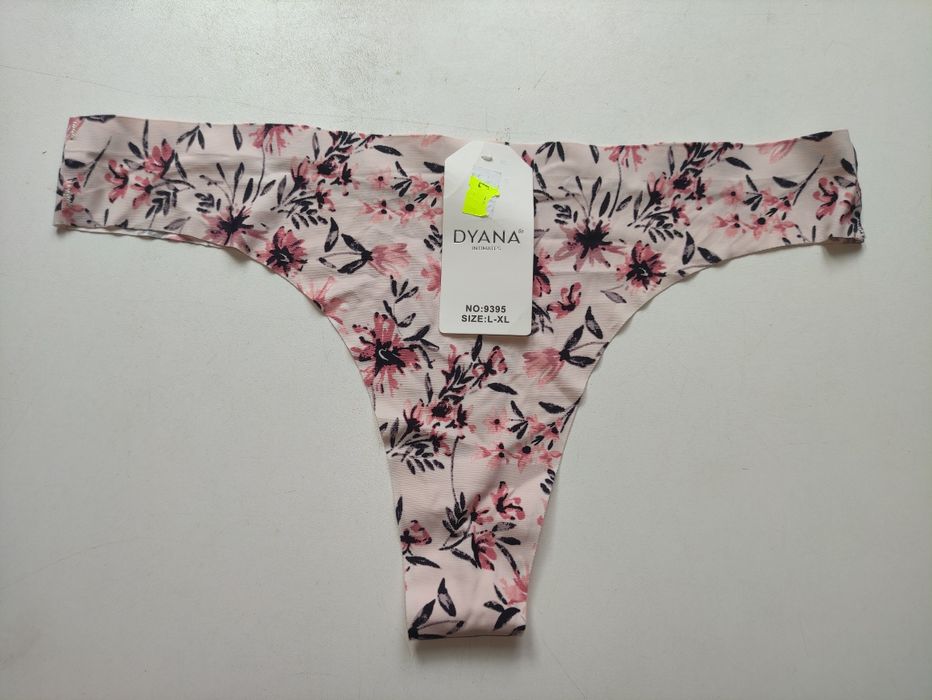 Majtki Stringi W Kwiaty L/XL Pudrowy Róż Bezszwowe