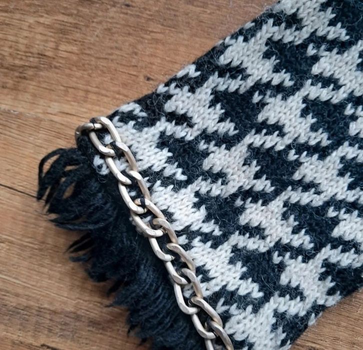 Marynarka wełniana kratka S 36 w pepitkę czarno biała boho vintage