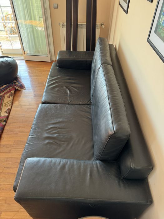 Sofá Preto em Pele 220x100cm