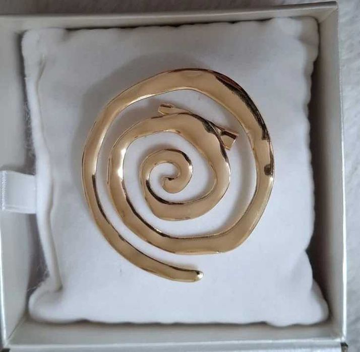 Duża Broszka spiralna złota – nowa, ok. 6 cm