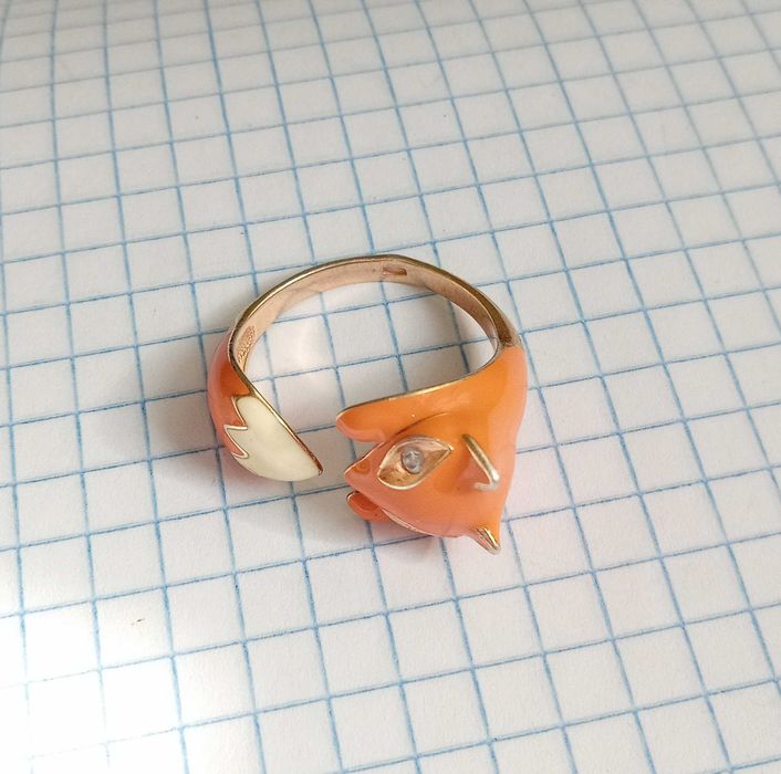 Кольцо перстень срібло 925 проба. Лисичка. Емаль. Розмір 19