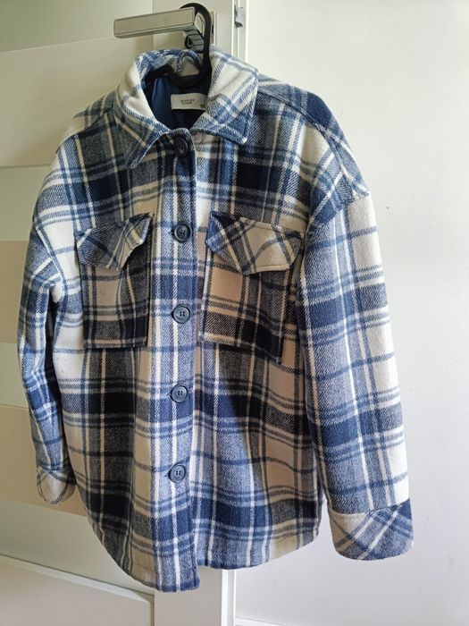 Płaszcz w kratę gruba koszula Reserved XS domieszka wełny