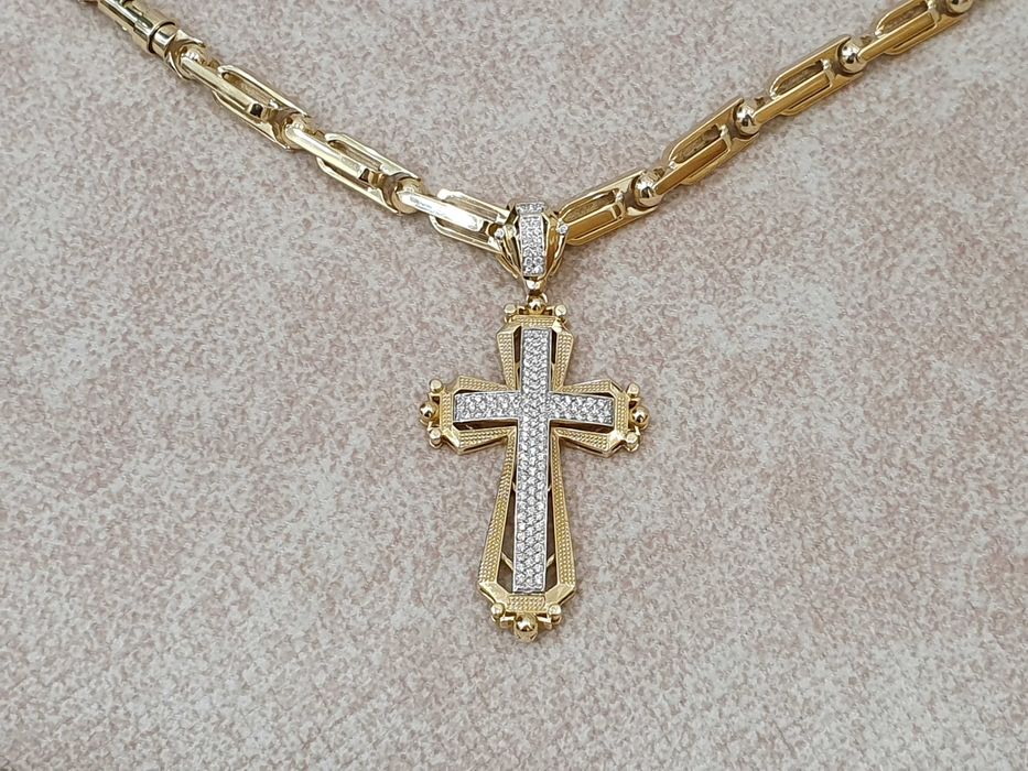 Złoty Łańcuch+KRZYŻ "KC" Z Diamentami-128szt,Waga-83 gr.EKSLUZYWNĄ-14K