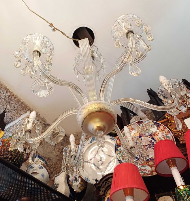 Lustre Estilo Veneziano Vidro Murano 6 Lâmpadas