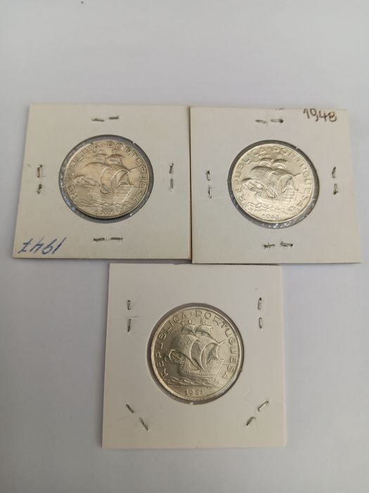 Colecção completa de moedas de 5 escudos, prata, caravelas