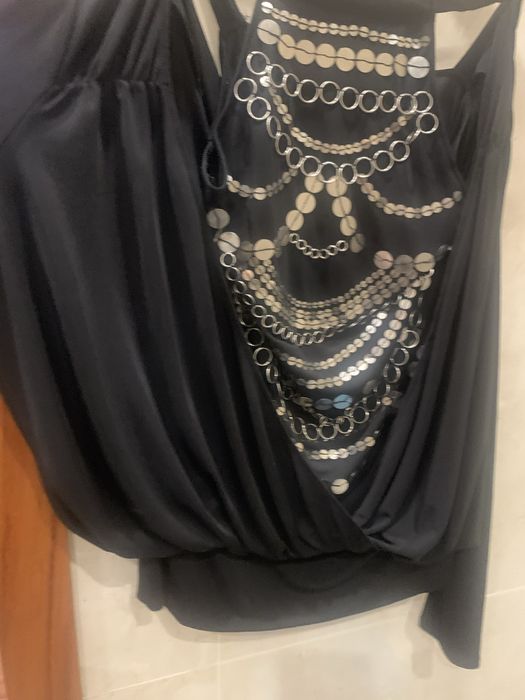 Túnica malha seda e detalhes prata