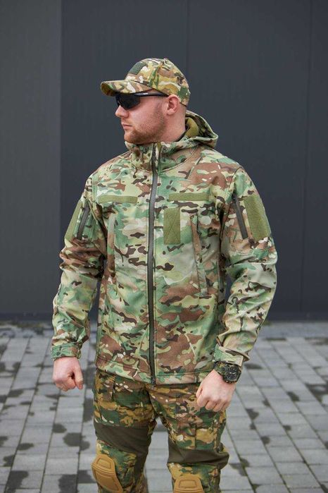 Тактична військова чоловіча куртка Soft Shell Мультикам Military на флісі S-5XL