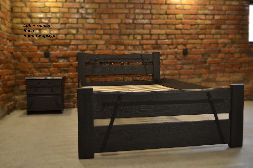 Ліжко Loft.  Масив Ясен, В`яз, Дуб. + Метал.
