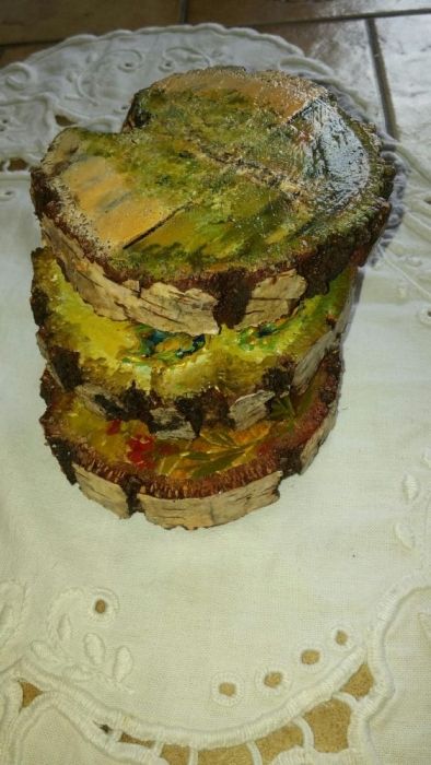 Ręcznie malowane na drewnie obrazki rękodzieło brzoza róża liście