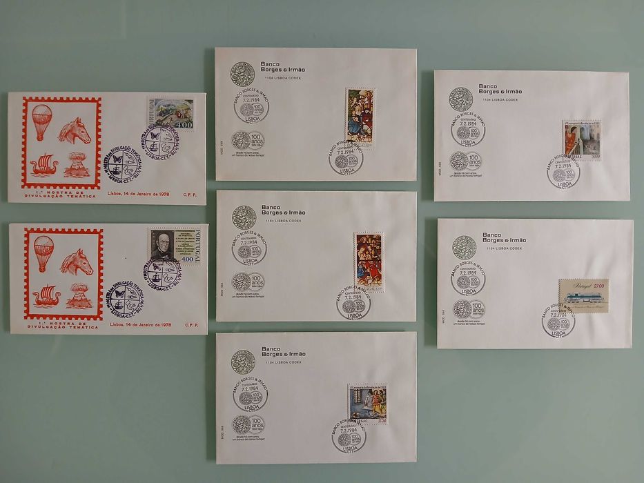 Lote 7 Envelopes Primeiro Dia (FDC) Portugal - 1978 e 1984 (Banco Borges & Irmão)