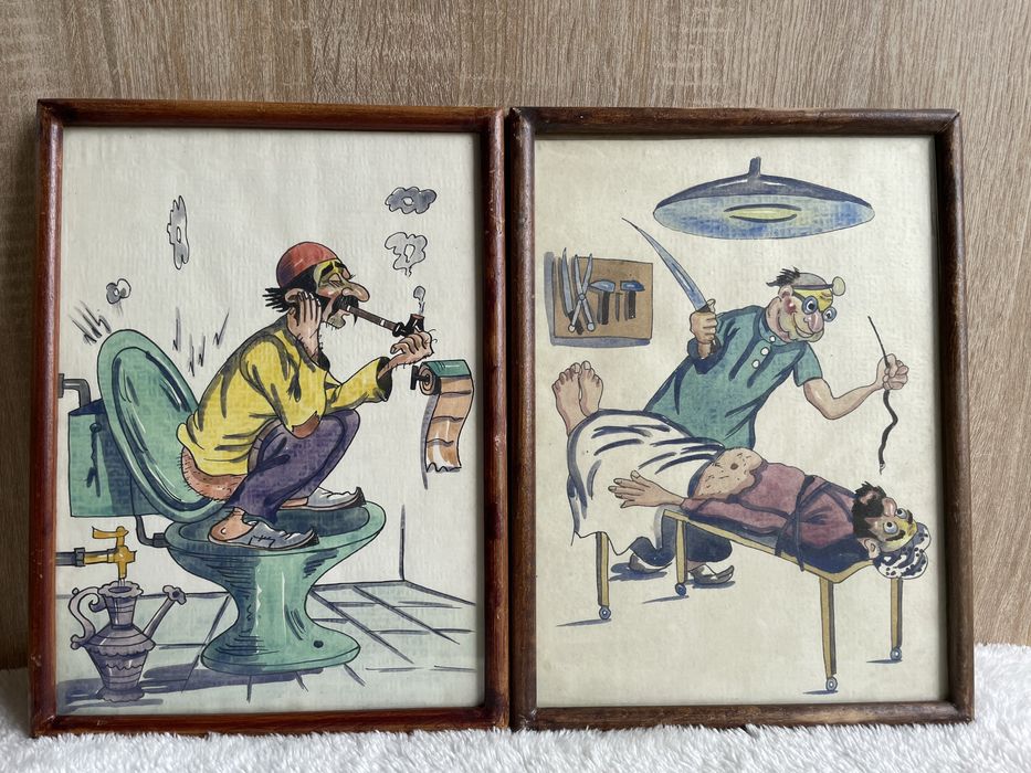 Zestaw dwóch obrazków , karykatur vintage