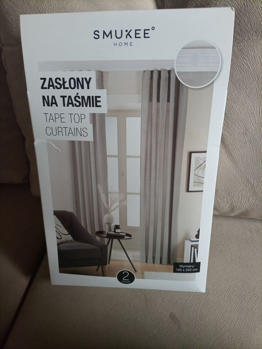 2 szare strukturalne zasłony SMUKEE 140/250cm komplet 2 zasłon na taśmie z tunelem materiał jak len styl boho