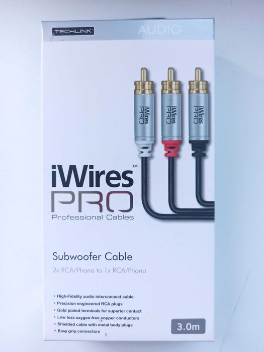 Przewód do subwoofera 2xRCA - 1xRCA 3metry, NOWY