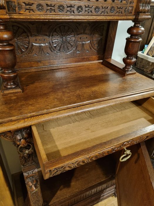 Unikatowy Kredens Witryna Eklektyczna Antyk drewniany dębowy