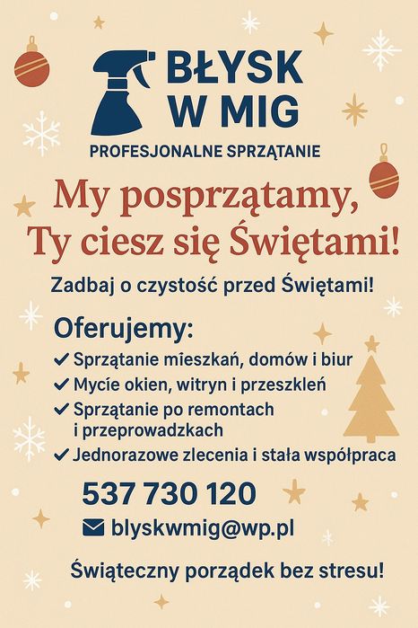 Usługa sprzątania BŁYSK W MIG