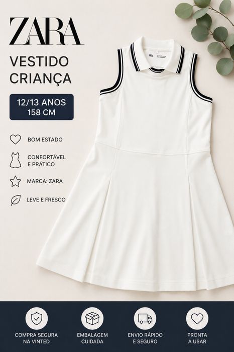 Vestido Zara Criança Branco 12/13 Anos
