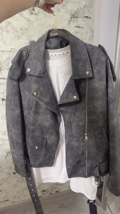 Стильна косуха в стилі Zara oversize шкіряна куртка кожанка