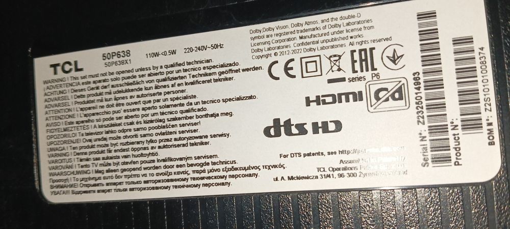 Telewizor TCL 50P638