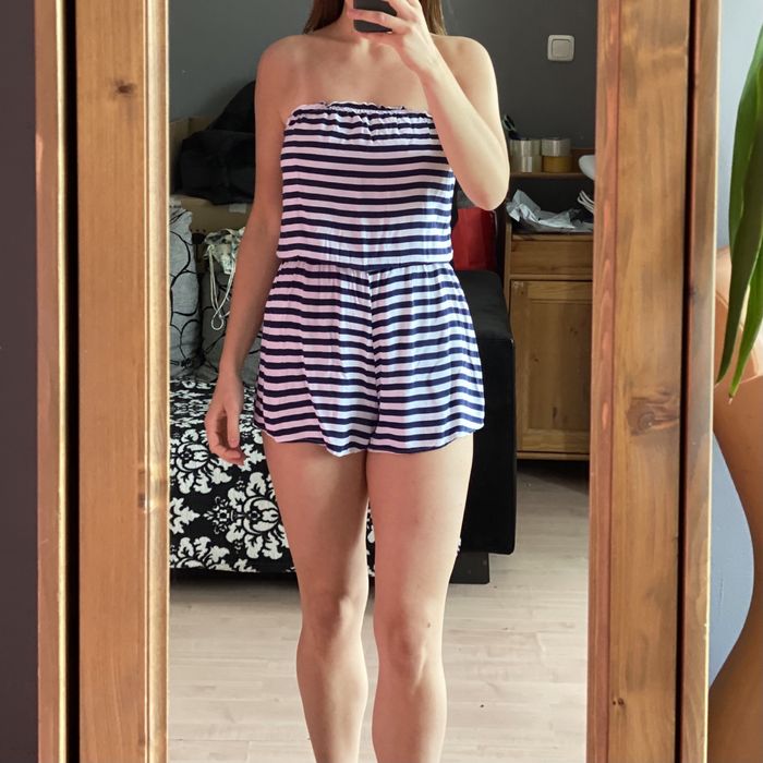 H&M kombinezon paski granat biały wiskoza 34 XS