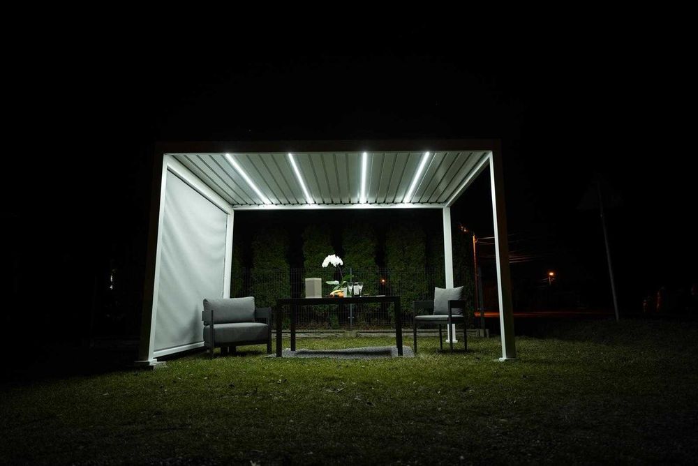Pergola Tarasowa Ogrodowa Aluminium LED Automat Roleta