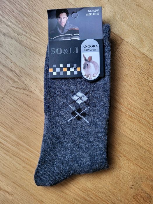 Nowe wełniane ciepłe skarpety męskie damskie angora zima jesień grafit