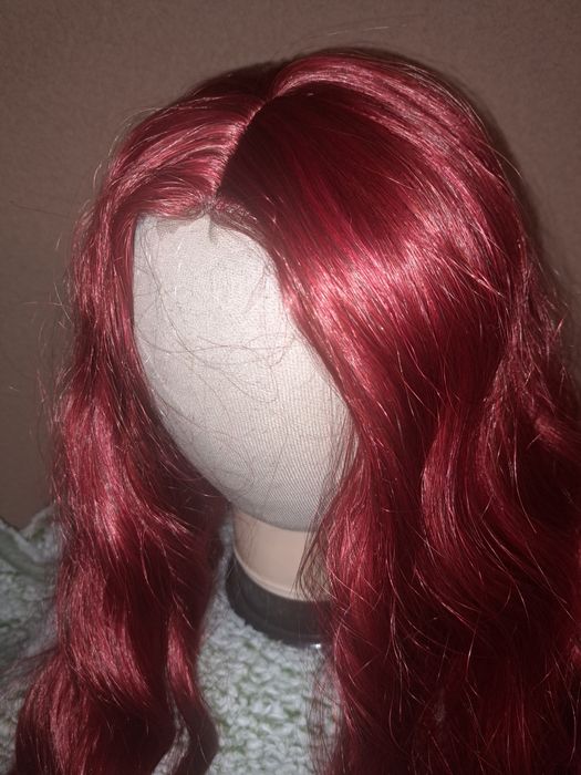 Peruka, długie miedziane włosy kręcone peruka typu lace front