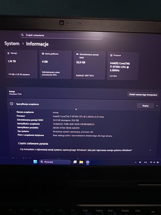 Laptop DELL Precision 7530/ i7-8750H/1200Gb ssd/32gb ram /nvidia p1000
