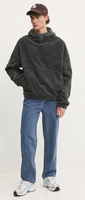 Куртка шерпа теплая Karl Kani мужской цвет серый с капюшоном