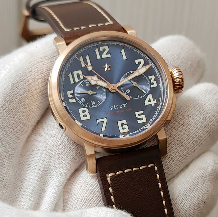 Чоловічий годинник Pilot Bronza Chronograph Mechanical Blue 42mm 100m