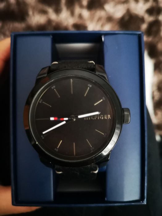 Zegarek tommy hilfiger czarny męski pasek ze skóry