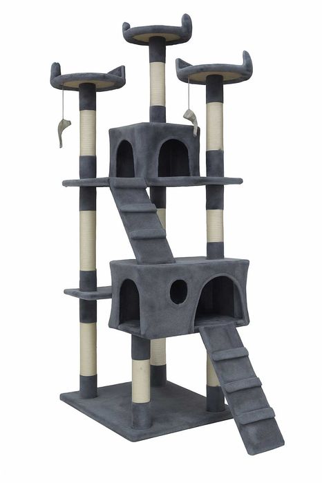 Drapak dla kota z legowiskiem 170 cm domki platformy zabawki szary