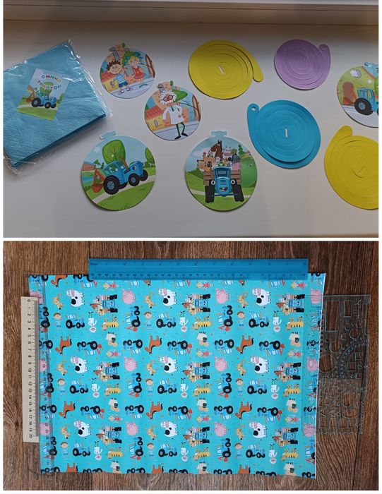 Синий трактор - декор на праздник, топперы на торт