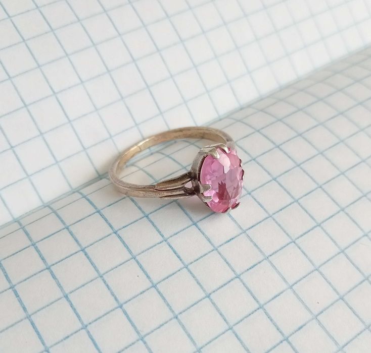 Кольцо 875 проби Срібло з розовим камнем, Вінтаж, СССР