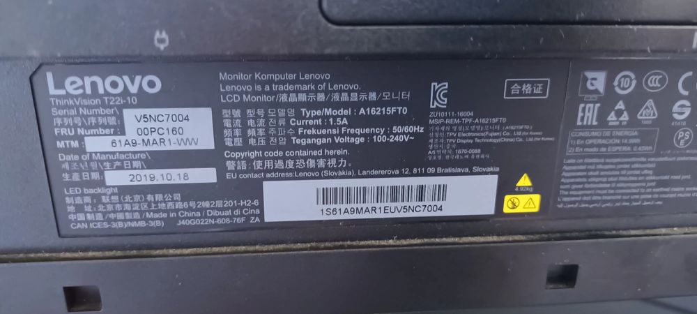 Para peças- monitor Lenovo A16215FTO-22"