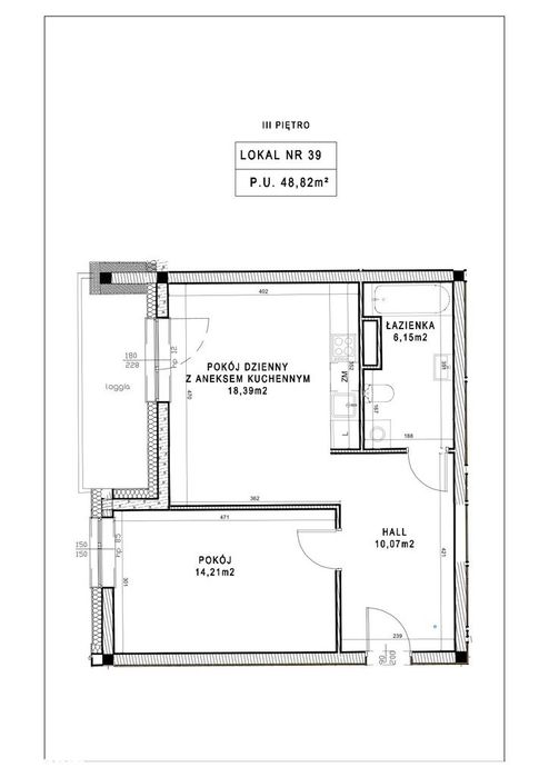 Mieszkanie Nr 39 - Piętro III - 48,82m2