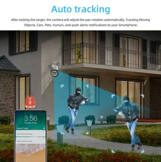 Универсальная камера вай фай видеонаблюдения IP 4K 8MP c 2 Объективами