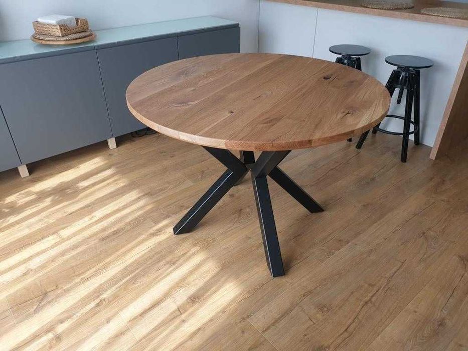Stół drewniany - lity dąb- stol rozkladany- nogi pająk- metal- loft