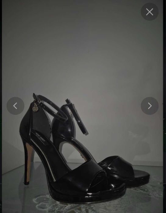 Lakierowane Szpilki czarne Nine West, Sandały na szpilce 39
