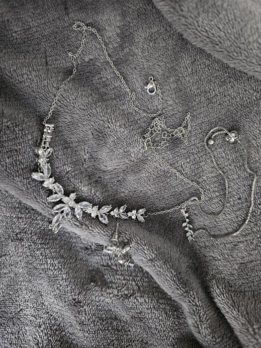 Biżuteria ślubna 3 elementy bransoletka kolczyki łańcuszek